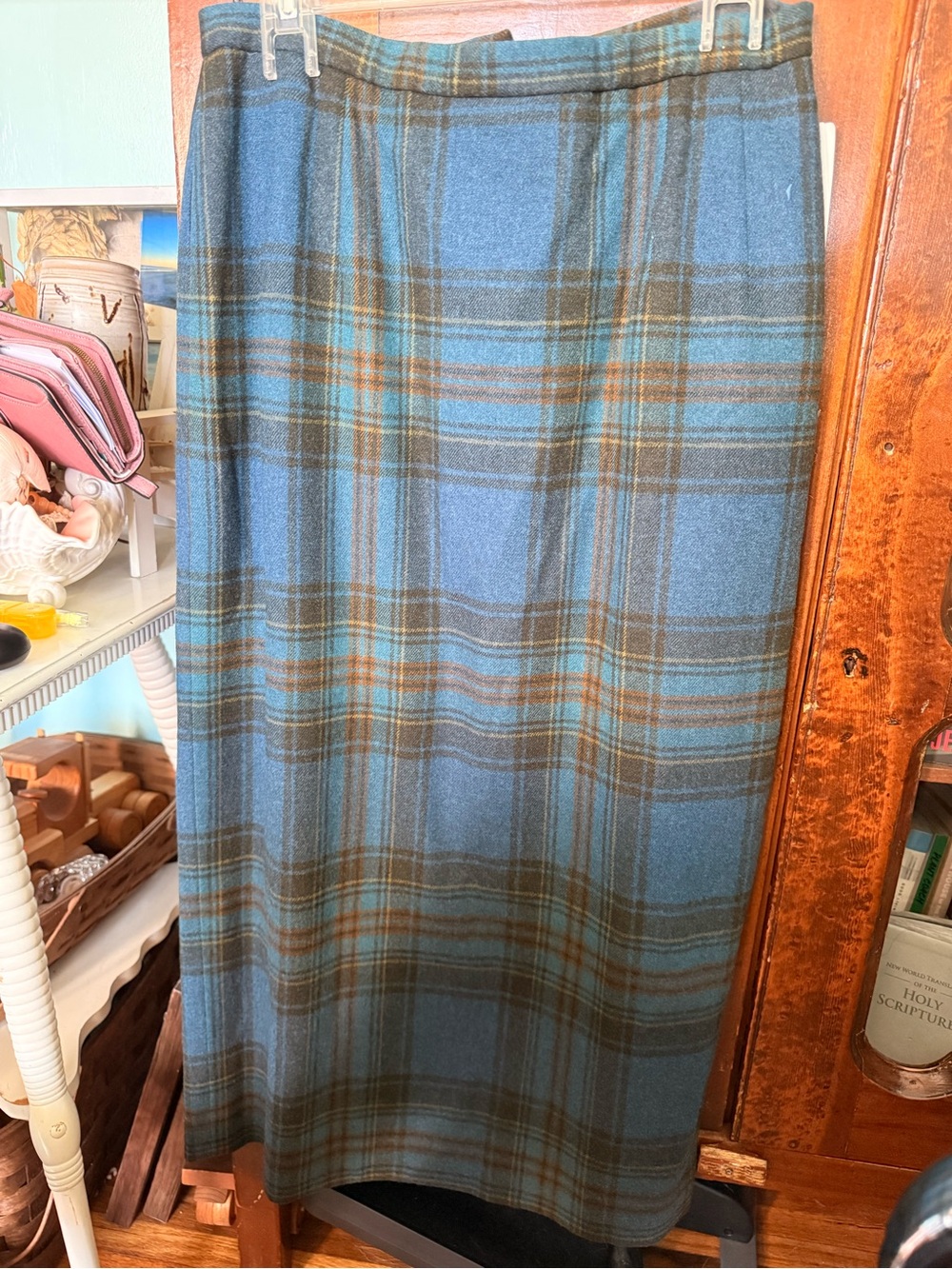 Vintage Pendelton Wool Black Watch Tartan Clan Plaid Long Skirt Blue Green Sz12